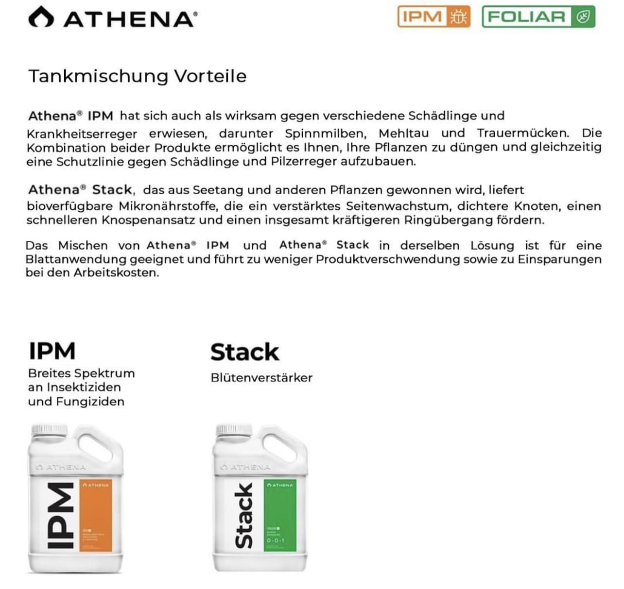 Athena IPM+Stack Tankmischung Vorteile